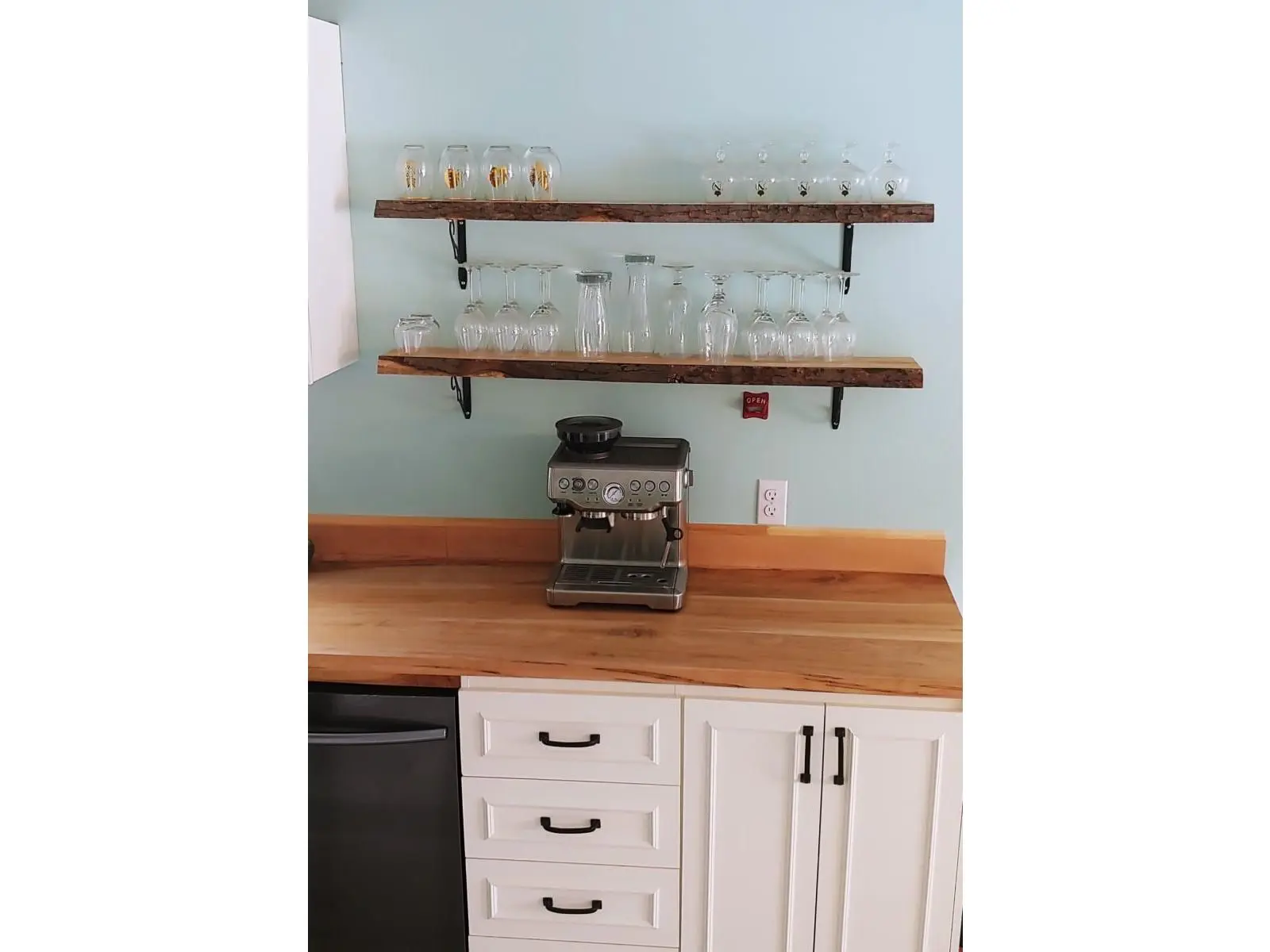 Rustic Maple Live Edge Wood Shelf (Model 105767), 4 ft. Indoor Wall Shelves with Easy Installation