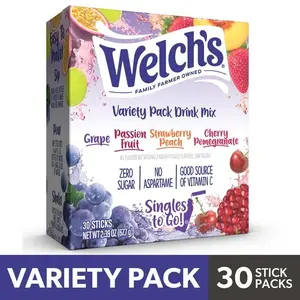 Welch's Zero Sugar Drink Mix Variety Pack Singles To Go 30Ct Grape Peach Fruit