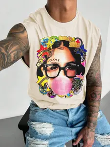 Men's Regular Fit Bubble Gum Pop Art Print Tank Top, Casual Street Sleeveless Top for Daily Wear, Menswear for All Seasons, Graphic Sleeveless Vest, Athletic Tank Top