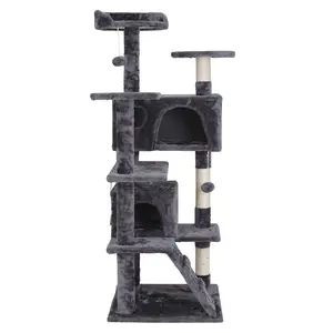 SuperDeal 55-inch Cat Tree Multi-Level with Condo, Scratching Posts & Plush Perches – Cat Activity Center