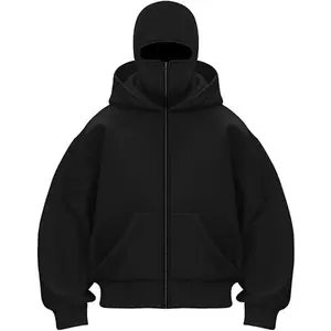 Balaclava Jacket Zip Up Fashion Double Layer Hoodie Hip Hop Outerwear Jacket Y2K Clothing for Men and Women