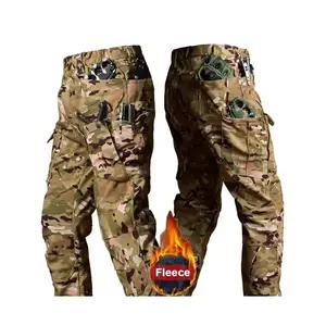 New Men'S Camouflage Cargo Pants with Fleece Lining, Outdoor Windproof Tactical Pants, Durable Multi-Pocket Training Trousers, Polyester 90.7%, Spandex 9.3%, Non-Stretch Fabric, 280g/m², for Hiking, Cycling, Fishing, Running & Work Out Menswear Print