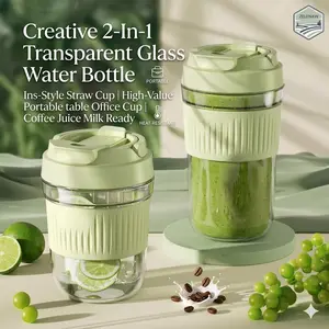 Creative 2-In-1 Transparent Glass Water Bottle, Ins-Style Straw Cup, High-Value Portable Office Drinking Cup, Multifunctional Heat-Resistant Glass Coffee Juice Milk Cup