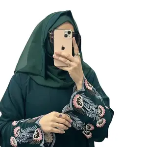 Modern Abaya - Green Color with Floral Design, Long Sleeves, Comfortable Fit, Ideal for Various Occasions