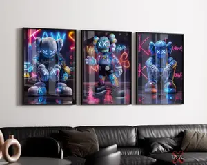 Hypebeast Graffiti Poster, Set of 3, Neon Kaws Print for Gaming Room, Printable Kaws Art, Gamer Gift, Hypebeast Wall Art - No Frame