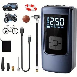 Tire inflator portable air compressor, car inflation pump with LED light - USB rechargeable, digital display, air compressor for car, motorcycle and bicycle tires, Vehicle Tire Inflator, Halloween and Christmas gifts