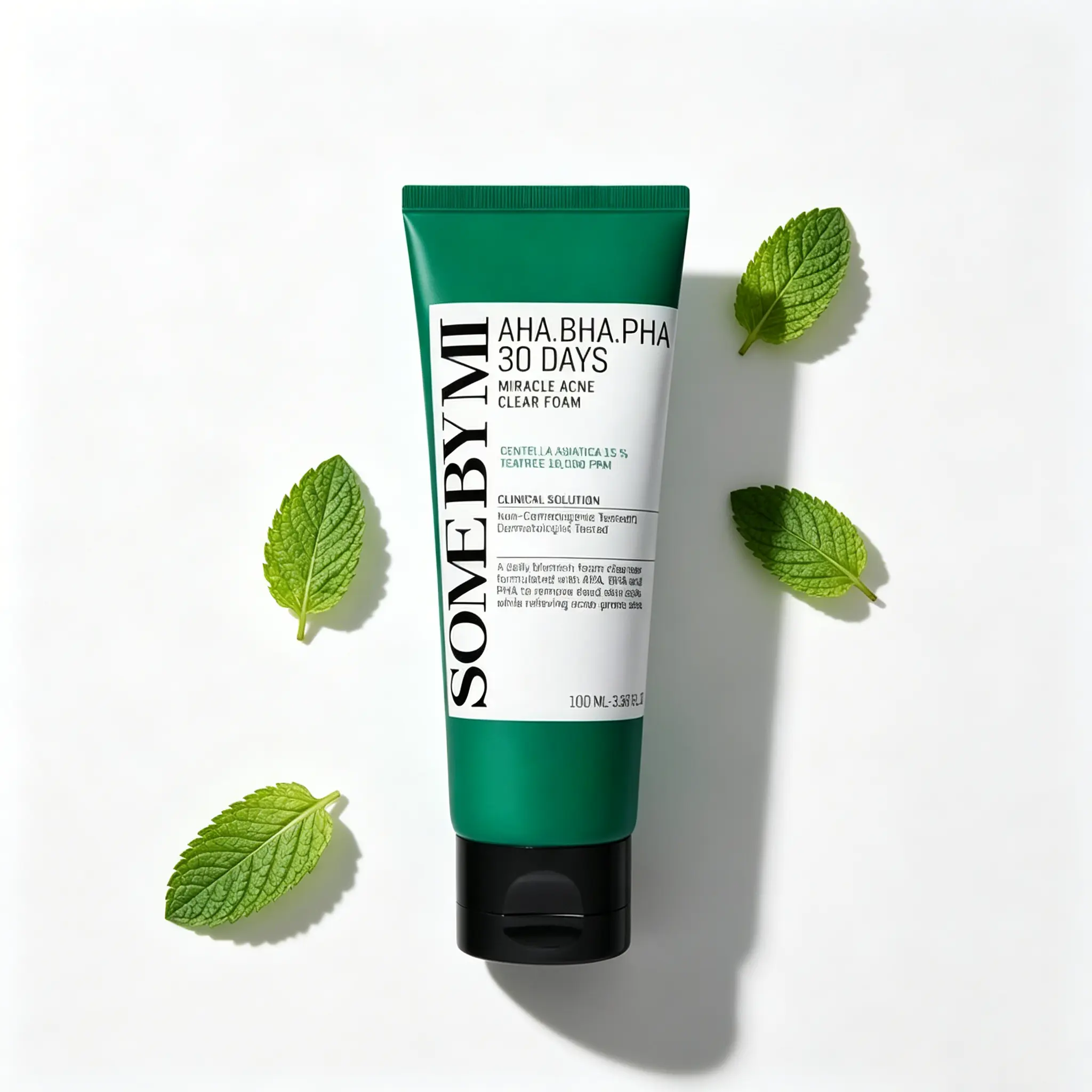 100ml AHA BHA PHA 30 Days Miracle Foam Cleanser, Tea Tree Infused Korean Face Wash for Acne-Prone Skin, Daily Cleanser Eliminates Excess Sebum & Dead Skin Cells