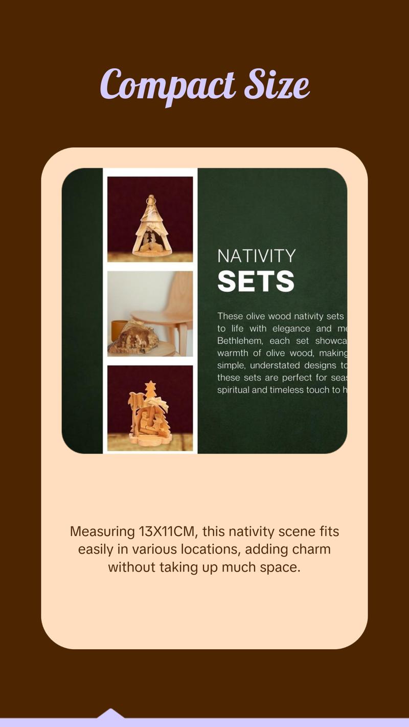 Olive Wood Nativity Scene Grotto and Church Decor Religious Handcrafted by Bethlehem Artisans 13x11CM Ornaments Wooden