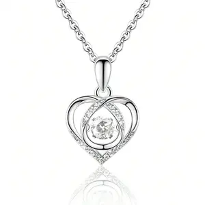 925 Silver Heart Pendant Necklace – Beautiful Moissanite Dancing Stone Jewelry For Women, Perfect Gift For Girlfriend, Wife, Mom, Anniversary, Valentine's Day, Date Night & Everyday Outfits