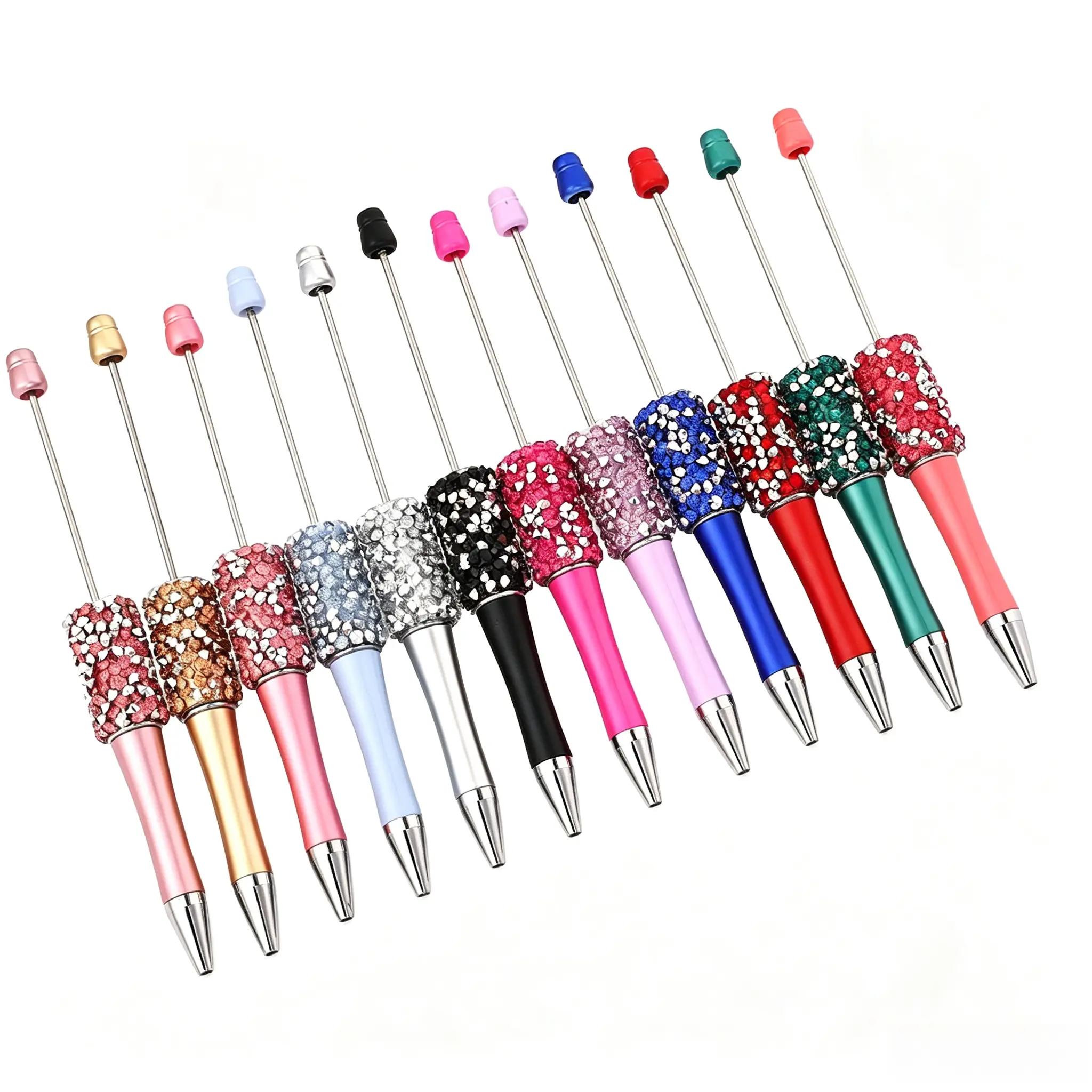 20pcs Custom Beadable Pens - Bulk DIY Beading Supplies, Bedazzling Ideas, Sturdy Plastic Body, Refillable, Rhinestone-Encrusted Base, Luxury Sparkle Finish, Universal Compatibility, Smooth Writing, Standard Beadable Pen Accessories for Crafters