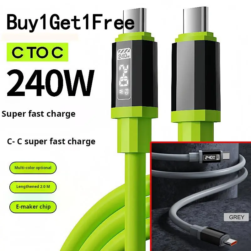 240W Super Fast Charging Cable, Mobile Data Cable, Smart Quick Charge, High-Power Fast Charging, Compatible with Apple Type-C Charging Smartphone Cellphone