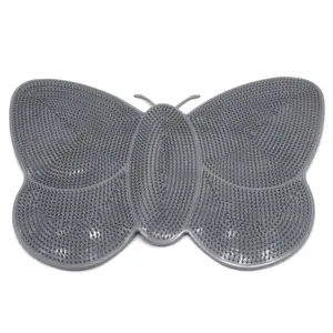 Foot Massage Mat Butterfly Shape Grey Reflexology Massager for Bath Shower Home Use Relieves Tired Feet Promotes Circulation Compact Size Lightweight Relaxation Tool