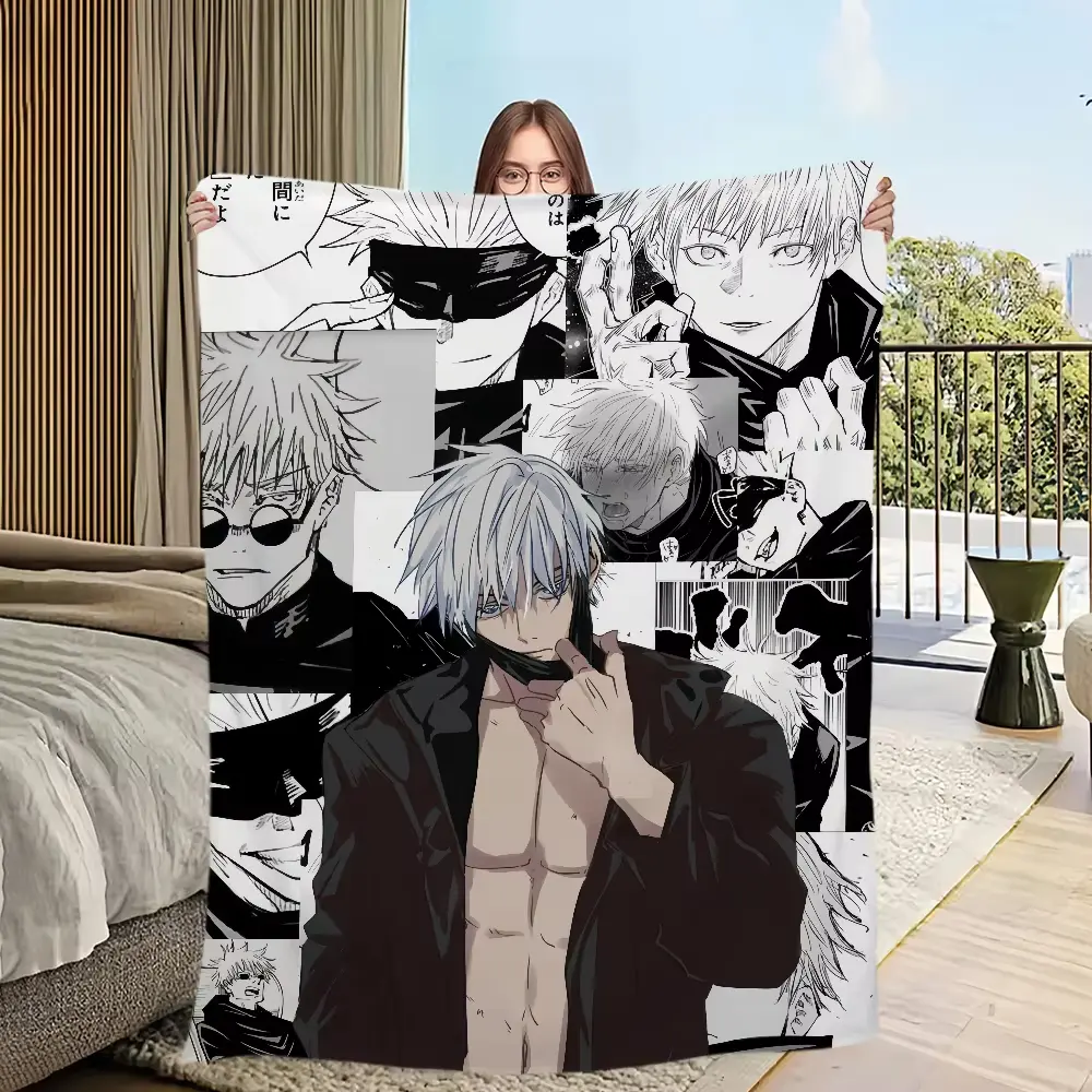 Jujutsu Kaisen Gojo Satoru Character Print Flannel Blanket - Ultra Soft Plush, Lightweight Warm, Anime Series Home & Travel Use for Sofa Gift