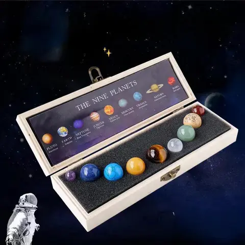 Solar System Planet Crystal Ball, 1 Set Natural Crystal Mineral Specimen, Space Themed Party Gift Learning Materials Visual Learning Tools for Kids Friends Lovers Classmates Astronomy Enthusiasts