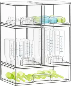 SpaceAid Bottle Storage Organizer Baby - Acrylic Bottles Station Organizer Container, Stackable Clear Drawers for Countertop, Vanity, Bathroom, Cabinet, Pantry Organization, 5 Pack, 2S2M1L, 15.4" H
