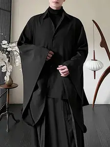 INCERUN Menswear Turndown Collared Buttons Open Tops Long Sleeve Shirts Batwing Sleeve Classic Casual Loose Shirt