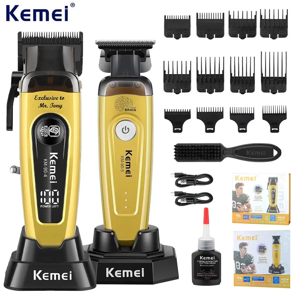 KEMEI Men Electric Hair Clipper Set, Gradient Hair Clipper Engraving Machine and Professional Haircut Kit, 11500rpm Cordless Rechargeable Clippers Barber Trimmer Hair Cutter for Hair and Beard, Models KM90-4 and KM90-5, Hair Cutting Kits