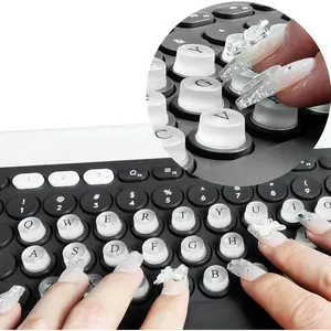 DIY Raised Keyboard Sticker with Letter Decals for Long Nails, 80 Pcs Adhesive Keycap Riser for Nail Art Protective Keycap Silicone Sticky Pad Suitable for Tying and Gaming (Translucent-Cylinder)Gift