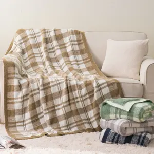 Battilo | Reversible Plaid Throw Blanket, Comfort Knitted Throw Blankets for Sofa, Bed, Warm Cozy Fuzzy Farmhouse Checkered Chenille Blanket for Home Decor,50"x60"