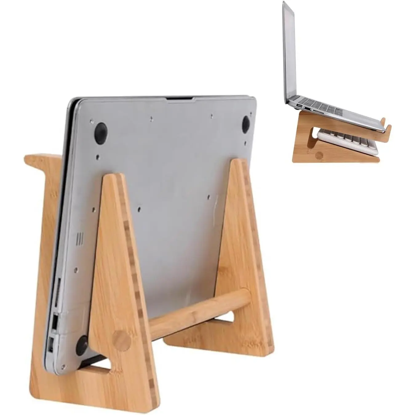 Laptop Stand, Wooden Vertical Laptop Stand for Desk, Bamboo Laptop Stand Compatible with MacBook Air Pro/Dell XPS/Surface pro/HP/Pixelbook/Lenovo, More Laptops 13-15.6inch