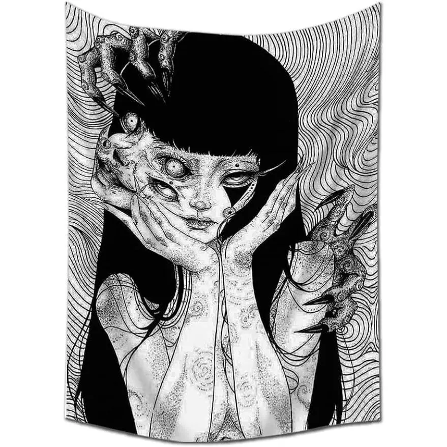 Horror Anime Tomie Girl Revenge Tapestry, Wall Hanging Dorm Party Lightweight Backdrop Decorations Home Decorations for Living Room Bedroom Decor(60 x