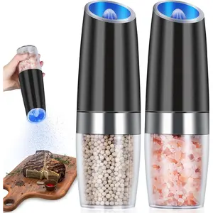Gravity Electric Salt and Pepper Grinder Set,Adjustable Coarseness, One Hand Automatic Pepper Mill Grinder for Kitchen and BBQ,ground pepper cannon