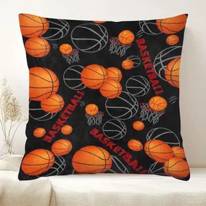 Basketball Pattern Cushion Cover, 1 Count Square Throw Pillow Cover, Household Decoration Supplies for Home Living Room Bedroom