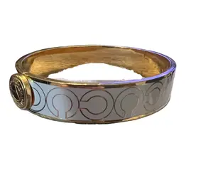 Pre-owned Coach Y2k Gold and White Enamel Bracelet