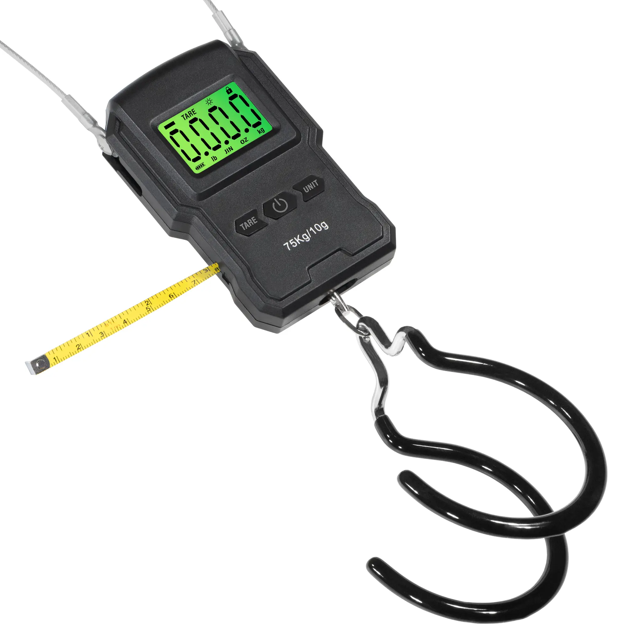 CyclingDeal Backlit LCD Display Digital Bike Scale - Electronic Balance with Double Hanging Hook - Max Loading Weight 75kg/165lbs - with Built-In Measuring Tape - More Stable & Accurate