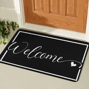 Vintage Black & White Welcome Doormat with Heart Design - Anti-Slip Rubber Backing, Hand Washable Floor Mat Indoor/Outdoor Entry Mat for Entryway, Porch, Kitchen, Living Room Home Decor, Welcome Mat for Front Door