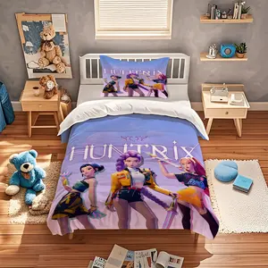 KPOP Demon Hunter Bedding Set,Soft and Durable Fabric Quilt Set,Gift for Boys,Girls,Children and Teenagers,Including 1 Bedspread and 1 or 2 Pillowcases (Excluding Quilt and Pillow Inserts)