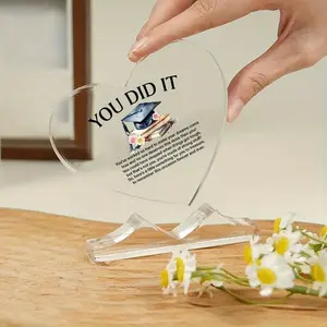 Acrylic Heart Graduation Gift Set, Inspirational Message Included, High School University Master Phd Design, Durable Desktop Memorabilia