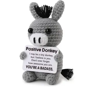 Funny Galentine's Positive Badass Donkey Crochet Animals, Soft Stuffed Animal, Motivational Gift for Women Men Coworkers, Best Friends - Emotional Uplifting Support Small Easter Holiday Basket Stuffer for Grandkids