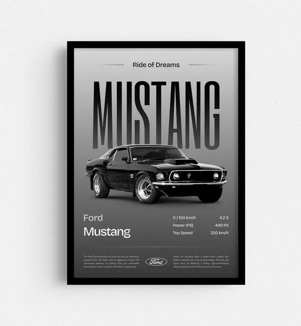 Classic Ford Mustang Muscle Car Poster - Vintage Car Art Print - Muscle Car Wall Decor - Gift for Car Lovers - Retro Car Decor - Car Decor