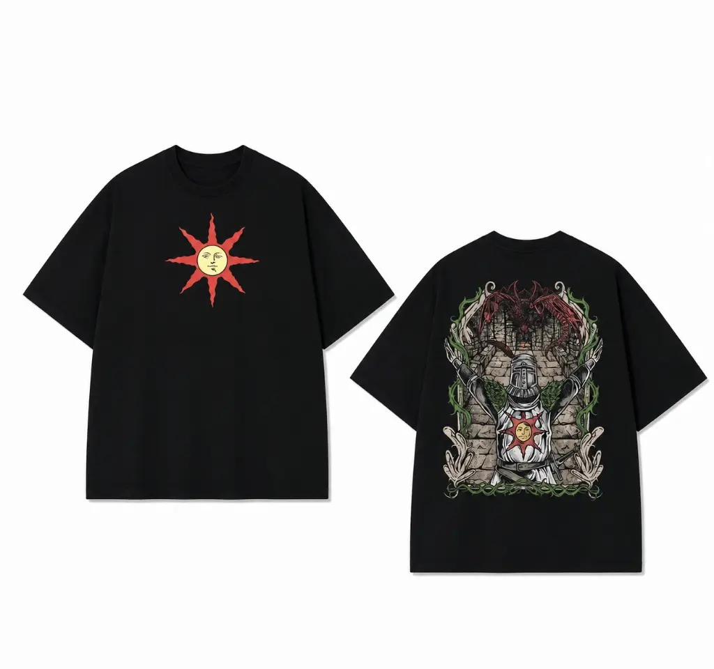 Dark Souls Praise The Sun Anime T-Shirt - Solaire Knight Gaming Graphic Oversized Streetwear Tee