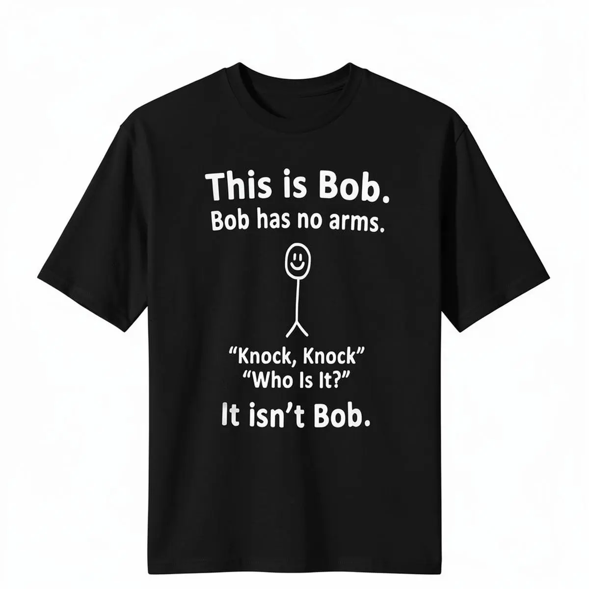 Men's Relaxed Fit Tee with "Bob Has No Arms" Letter Graphic, Shortsleeve Crewneck Top with Vibrant Print, Basic, All Seasons, Heavy Cotton, Casual, Classic, Menswear, Round Neck, Shirt, Machine Wash