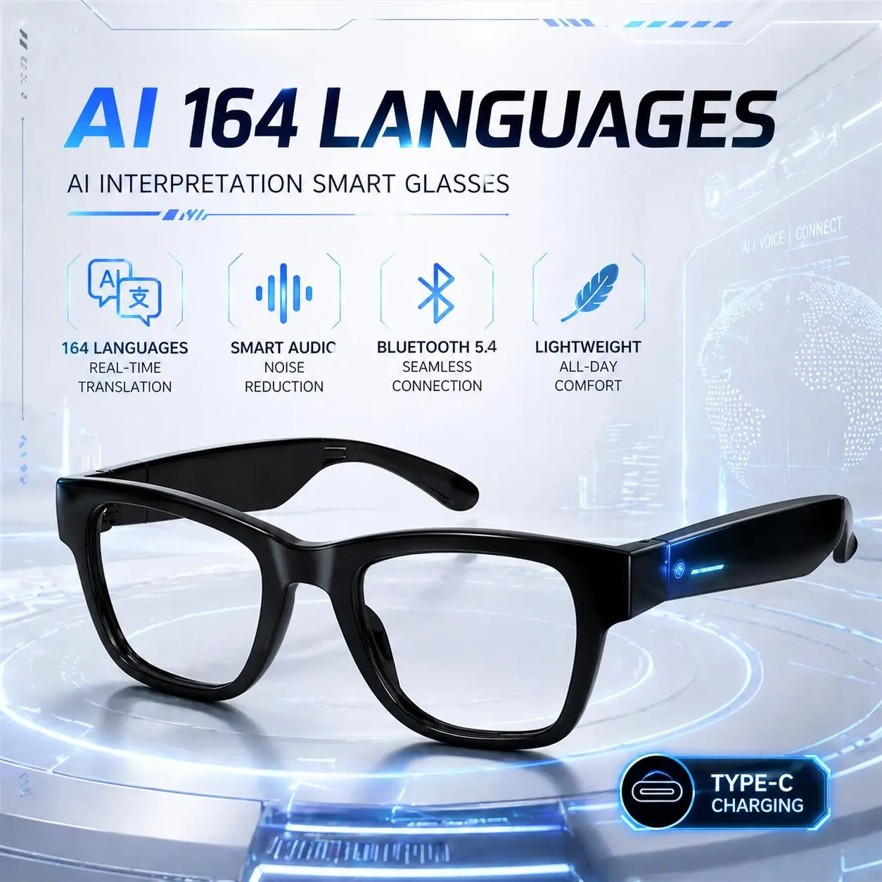 PLEIVO 2026 AI Smart Glasses | 164-Language Translation (App-Enabled) | Bluetooth Calls & Music | Photochromic Lenses | Hands-Free Wearable for Work,Sports,Study& Travel,Gifts for Women&man