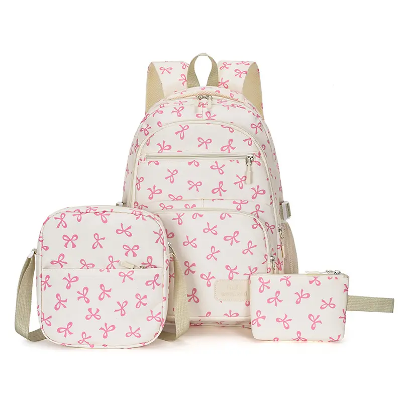 Stylish Butterfly Print Nylon Backpack 3 piece set - Multi-Pocket School Bookbag with Zip Closure, Durable Travel Suitable for School, College,, Gym, Spacious for Books, Laptop Large Capacity Cute Floral Print Bag with Convertible Handbag/Double-Shoulder