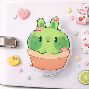 Cute Cactus Bunny Magsafe Phone Grip Holder, Aesthetic Green Rabbit Y2K Acrylic Magnetic Phone Mount, Pop Socket Adjustable Durable Accessories