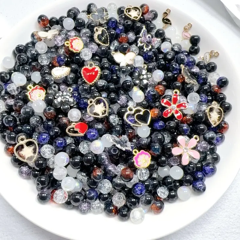 【A011】 Wholesale Durable Classic Glass Beads - Mixed Color Boho Beaded Tassel Charms for Christmas Personalized DIY Jewelry Making, Manual Bracelet Accessories, DIY Jewelry Decoration
