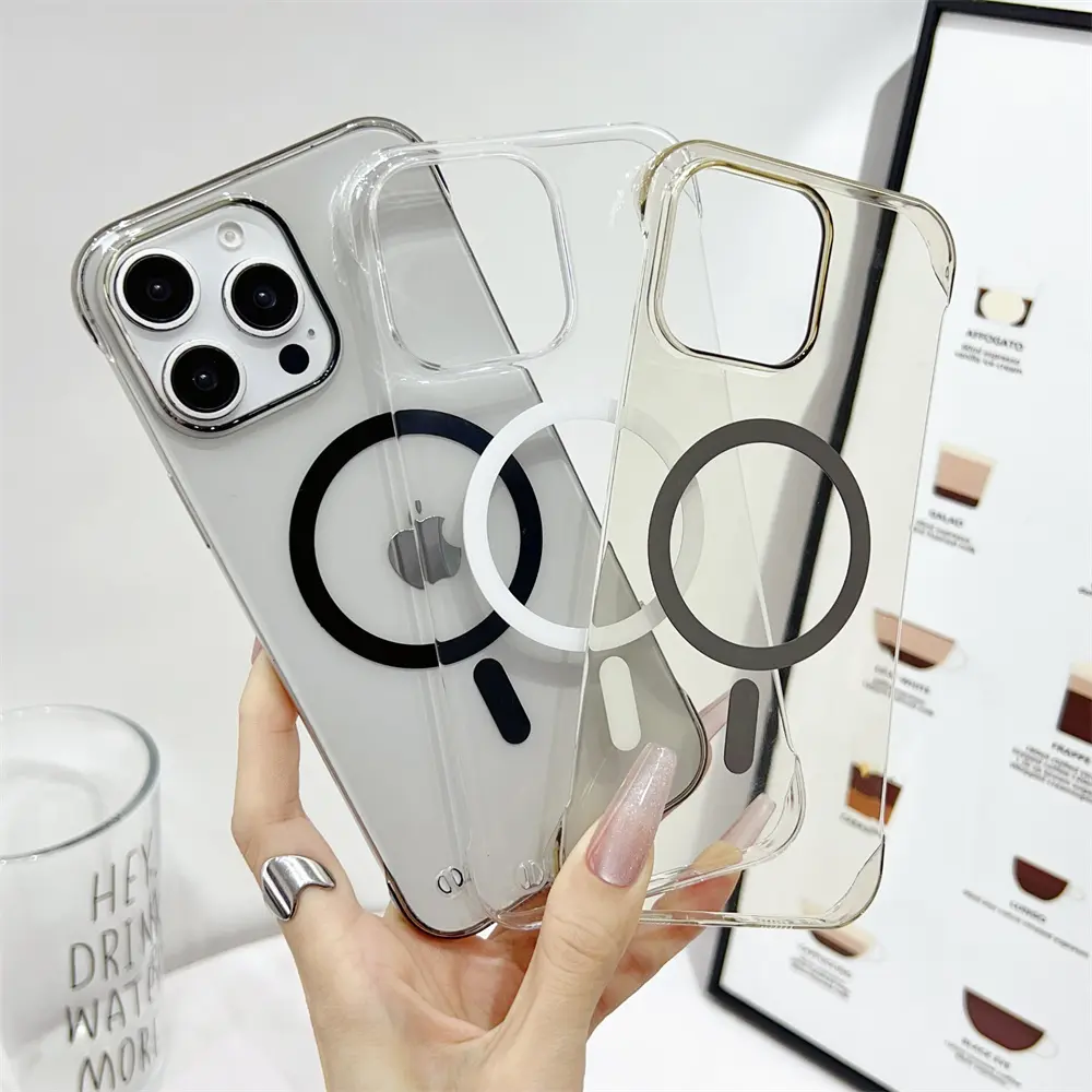 Ultra Thin Clear PC For Magsafe Frameless Phone Case For iPhone 17 15 16 Plus 13 14 Pro Max Wireless Charging Hard Back Cover