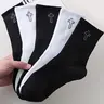 5 Pairs Unisex Cross Stitch Knit Mid-Calf Socks, Warm Casual Sports Socks, Soft Comfortable Fashion, Sports Athletic Socks, Sporty Track Socks, Sock Sets, All Season Socks