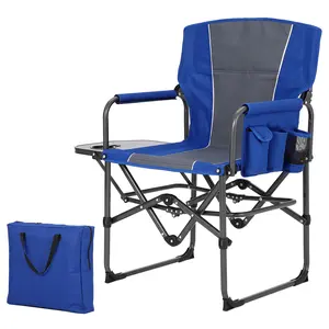 GAOMON Oversized Folding Director Camping Chair, 1 Pcs Heavy Duty Portable Outdoor Chair with Aluminum Side Table & Pocket, for Fishing, Sports Events, Blue