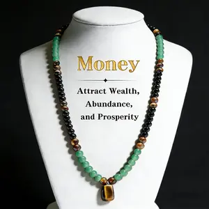 Money Necklace for Women Money Attraction Necklaces Jade Tiger Eye Wealth Necklace Lucky Healing Crystal Jewelry Gift for Friends Good Fortune Jewelry