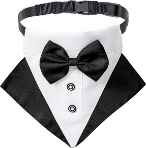 Formal Dog Tuxedo Bandana Collar with Adjustable Bow Tie for Large Dogs