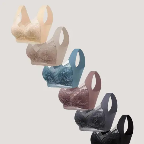 Women's Seamless Lace Bra, Backless Plunge Bralette, Comfortable Thin Soft Back, Ideal for Sleep, Leisure, Yoga, Buckleless Design, 1/3/4/5/6pcs, Seamless Bralettes