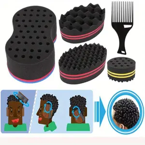 5PCS for curly Wavy Afro Hair Styling Tools - Braiding Sponges with 4 Types for Twists, Braids - Men Women's Hair Care Kit, Fragrance-Free Volume & Texture Enhancer Suitable for humid environments