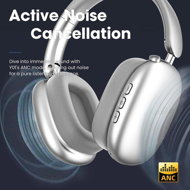Wireless Headphones - 52dB Noise Cancellation, 5 Smart ENC Mics, Detachable Fabric Ear Cushions, 120 Hour Standby, Seamless Dual Device Connection for All-Day Use and Boosted Productivity