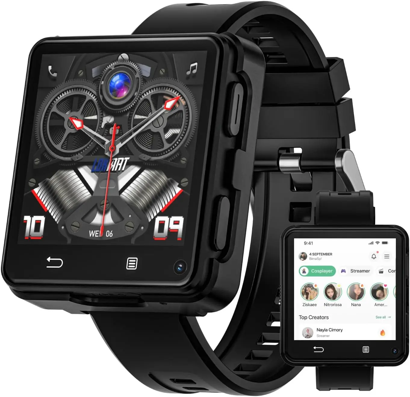 LOKMAT 4G Smart Watch Phone Call, 4GB+64GB Android 11 CPU MTK6761 Smartwatch, 2.64" Large Screen Gaming Watch 1200mAh Type-C Port Dual Camera WiFi Bluetooth GPS Smart Watches for Men