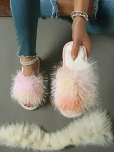 Women's Plush Slippers, Colorful Cartoon Open-Toe Home Slip-Ons, Casual Textile Eva Sole, Less Than Ankle Height, Comfortable Indoor Footwear, Fuzzy House Slippers, Fluffy House Slippers